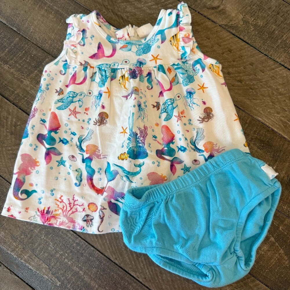 2 Piece Mermaid Set with Blue Bloomers